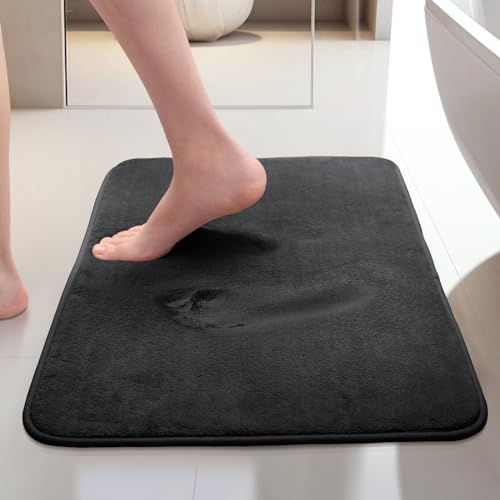 MI CASA rutschfeste Badematte Memoryschaum Badteppich Schwarz, Super Saugfähige Badezimmermatte Badezimmerteppich, Memory Foam Badvorleger rutschfest Waschbar, Leicht zu Trocknen - 50x80cm,Schwarz von MI CASA