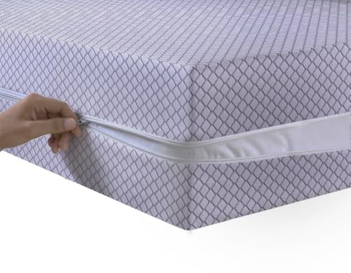 Matratzenbezug mit Reißverschluss, vollständiger Umhüllung, Anti-Bettwanzen, Matratzenschutz, 30 cm tief, hypoallergen, Matratzenbezug mit doppelseitigem Reißverschluss, Hellgrau, Super-Kingsize-Bett von MIA we dress your home
