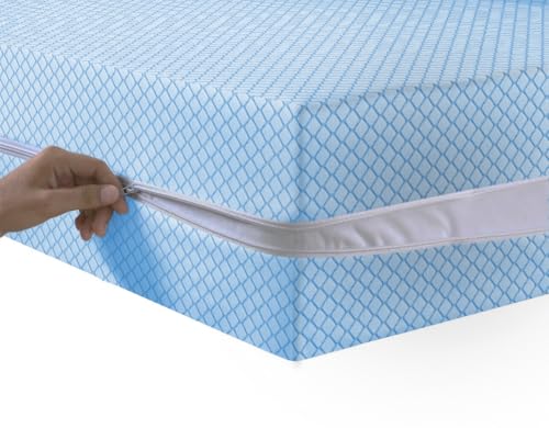 Matratzenbezug mit Reißverschluss, vollständiger Umhüllung, Anti-Bettwanzen, Matratzenschutz, 30 cm tief, hypoallergen, Matratzenbezug mit doppelseitigem Reißverschluss (Blau, King-Size) von MIA we dress your home