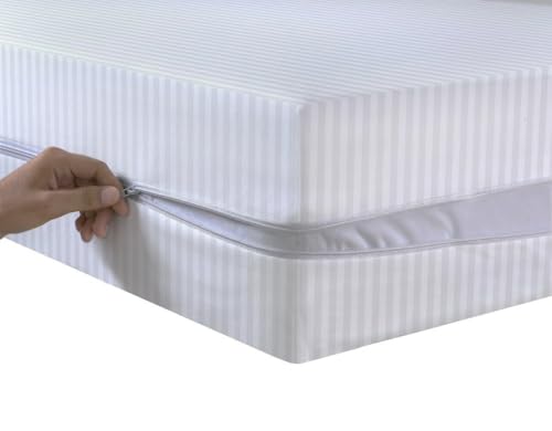 Matratzenschoner mit Satinstreifen, doppelseitiger Reißverschluss, vollständiger Bezug, Anti-Bettwanzen, Matratzenschutz, 30 cm tiefer Matratzenbezug mit Reißverschluss, Weiß, Kingsize-Bett von MIA we dress your home