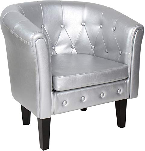 MIADOMODO® Chesterfield Sessel - aus Holz und Kunstleder, mit Kupfernieten und Rautenmuster, Farbwahl, 1er oder 2er - Loungesessel, Clubsessel, Armsessel, Cocktailsessel, Wohnzimmer Möbel (Silber,1er) von MIADOMODO