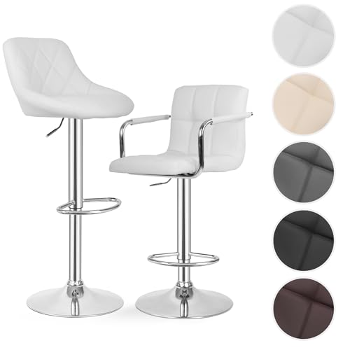 MIADOMODO® Barhocker - 2er Set, Höhenverstellbar, Rückenlehne, Fußstütze, Drehbar 360°, Stahl, Kunstleder, Gepolstert, mit/ohne Armlehne - Barstuhl, Tresenhocker, Küchenstühle (Weiß, Modell 2) von MIADOMODO