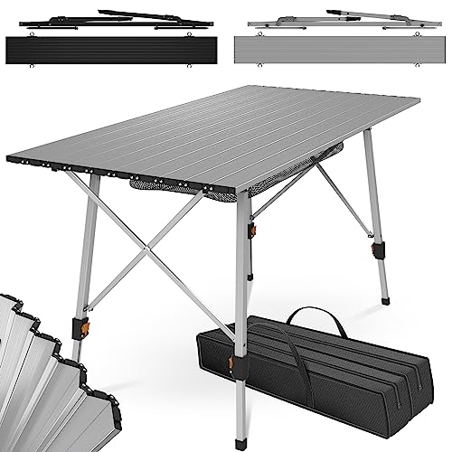 MIADOMODO® Campingtisch -Klappbar, Höhenverstellbar, 90x45cm, aus Aluminium, mit Tragetasche, Stauraum, Leicht, Outdoor/Indoor, Schwarz/Silber -Klapptisch, Gartentisch, Falttisch (Silber) von MIADOMODO