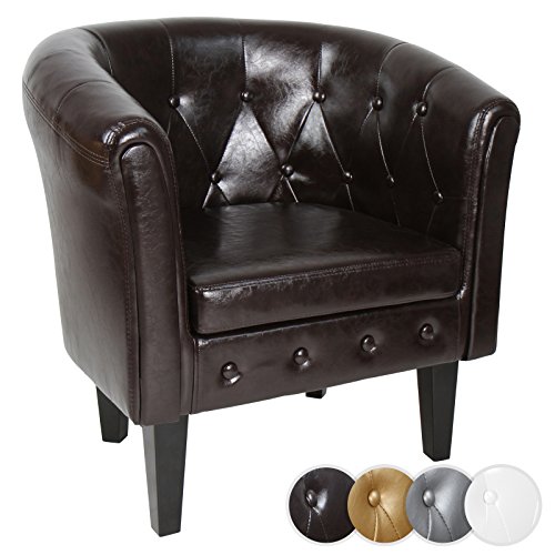 MIADOMODO® Chesterfield Sessel - aus Holz und Kunstleder, mit Kupfernieten und Rautenmuster, Farbwahl, 1er oder 2er - Loungesessel, Clubsessel, Armsessel, Cocktailsessel, Wohnzimmer Möbel (Braun, 1er) von MIADOMODO