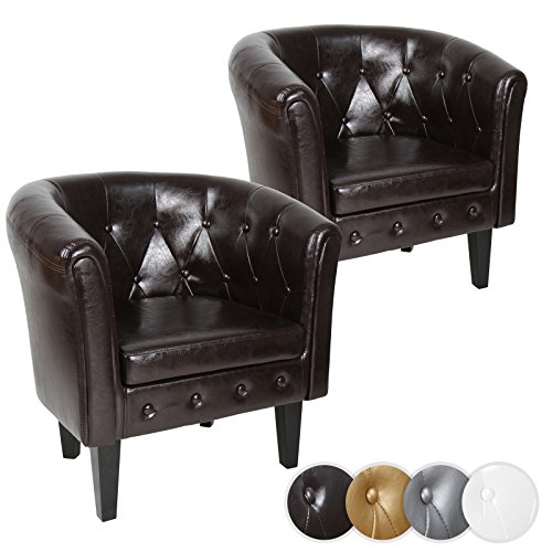 MIADOMODO® Chesterfield Sessel - aus Holz und Kunstleder, mit Kupfernieten und Rautenmuster, Farbwahl, 1er oder 2er - Loungesessel, Clubsessel, Armsessel, Cocktailsessel, Wohnzimmer Möbel (Braun, 2er) von MIADOMODO