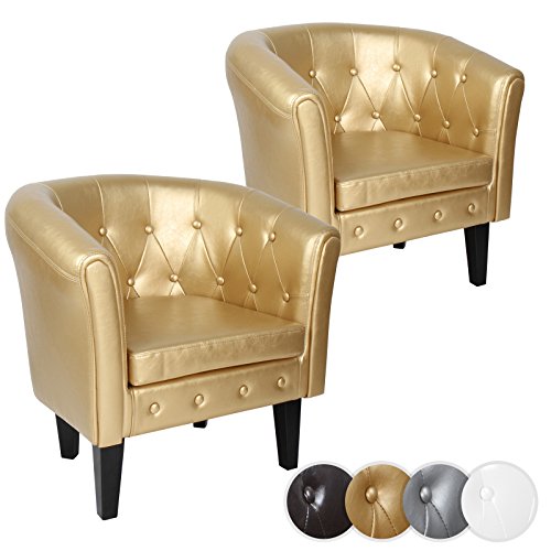 MIADOMODO® Chesterfield Sessel - aus Holz und Kunstleder, mit Kupfernieten und Rautenmuster, Farbwahl, 1er oder 2er - Loungesessel, Clubsessel, Armsessel, Cocktailsessel (Gold, 2er) von MIADOMODO