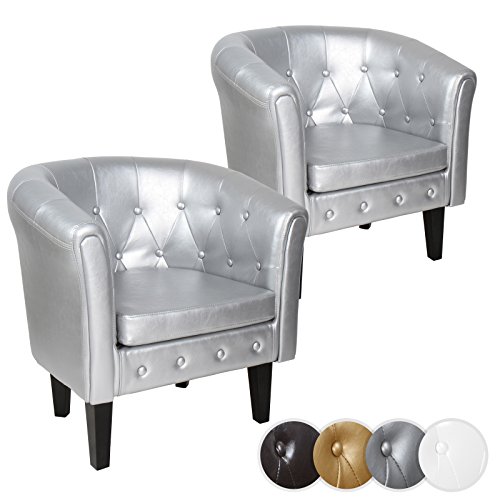 MIADOMODO® Chesterfield Sessel - aus Holz und Kunstleder, mit Kupfernieten und Rautenmuster, Farbwahl, 1er oder 2er - Loungesessel, Clubsessel, Armsessel, Cocktailsessel, Wohnzimmer Möbel (Silber,2er) von MIADOMODO