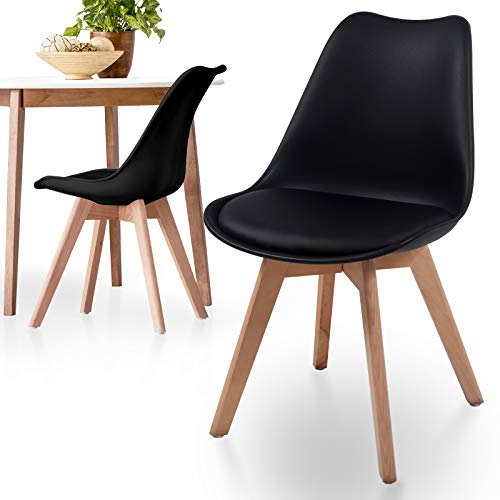 MIADOMODO® Esszimmerstühle 2er 4er 6er 8er Set - Skandinavischer Stil, Modern, Gepolstert mit Sitzkissen, aus Kunststoff & Massivholz, Farbwahl - Küchenstuhl, Wohnzimmerstuhl, Stühle (2er, Schwarz) von MIADOMODO