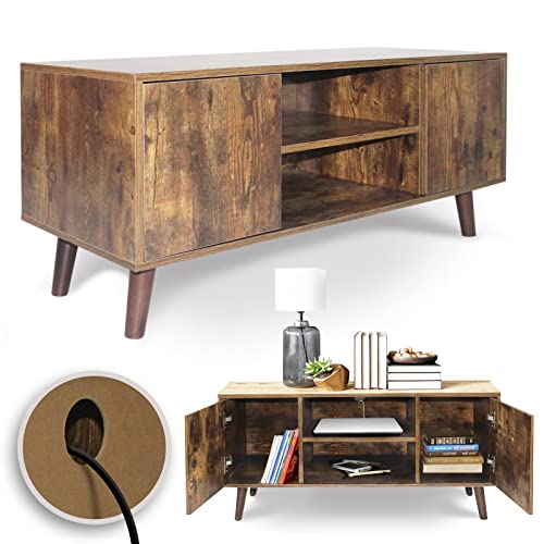 MIADOMODO® Lowboard Fernsehschrank - 110 x 50 x 40cm, für TV 65 Zoll, für Wohnzimmer, Kabelöffnung, Dunkelbraun - Vintage TV-Schrank, TV-Regal, Sideboard, Fernsehtisch, TV Tisch, TV Möbel von MIADOMODO