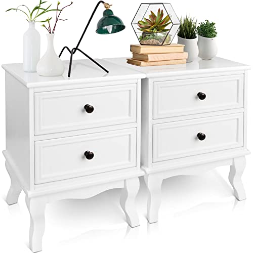 MIADOMODO® Nachttisch mit 2 Schubladen-50x34x29,5cm, 1er oder 2er, aus robuster MDF und Holz, Weiß-Nachtschrank, Boxspringbett Nachtkommode, Beistelltisch, Kommode, Schlafzimmer Ablagefach (2er) von MIADOMODO