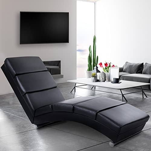 MIADOMODO® Relaxliege-Ergonomisch, Gepolstert, 154x51x73cm, Kunstleder-Wohnzimmer Relaxsessel, Liegestuhl, Liegesessel, Loungesessel, Sesselliege, Sofaliege, Polsterliege, Chaiselongue, Schwarz von MIADOMODO