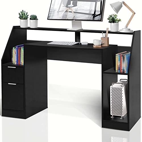 MIADOMODO® Schreibtisch - 123 x 55 x 90 cm, mit Schubladen und Stauraum, Schwarz, MDF, Einfache Montage - PC-Tisch, Computertisch, Bürotisch, Officetisch von MIADOMODO