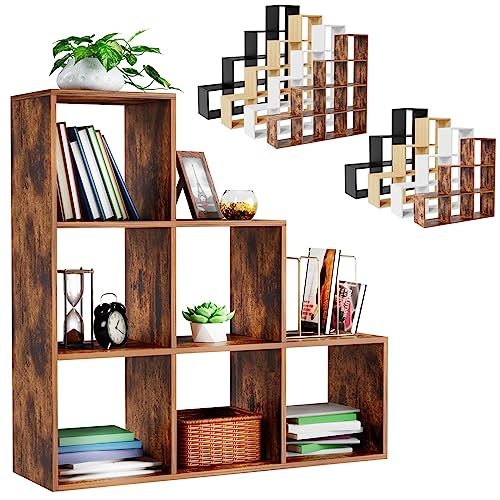 MIADOMODO® Treppenregal - Braun, 6 Fächer, 97,5x29x97,5 cm, für Wohnzimmer, Stabil, Offen, Freistehend, Indoor, aus MDF-Platte - Stufenregal, Raumteiler Regal, Bücherregal, Standregal von MIADOMODO