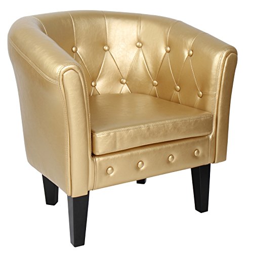 MIADOMODO® Chesterfield Sessel - aus Holz und Kunstleder, mit Kupfernieten und Rautenmuster, Farbwahl, 1er oder 2er - Loungesessel, Clubsessel, Armsessel, Cocktailsessel, Wohnzimmer Möbel (Gold, 1er) von MIADOMODO