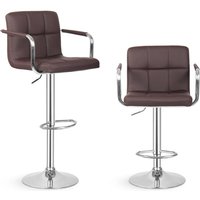 Miadomodo - Barhocker - 2er Set, Höhenverstellbar, mit Rückenlehne, Armlehne, Fußstütze, Drehbar, 360 Grad, Stahl, Kunstleder, Gepolstert, Braun von MIADOMODO