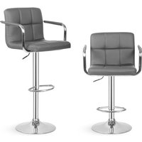 Miadomodo - Barhocker - 2er Set, Höhenverstellbar, mit Rückenlehne, Armlehne, Fußstütze, Drehbar, 360 Grad, Stahl, Kunstleder, Gepolstert, Grau von MIADOMODO