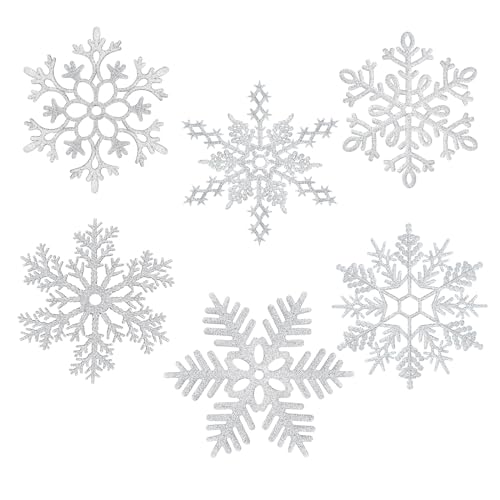 MIAHART 30,5 cm große Silberne Schneeflocken-Ornamente, 6 Stück, große Kunststoff-Glitzer-Schneeflocken-Ornamente für Weihnachtsbaum, Winter, drinnen, draußen, Fenster von MIAHART