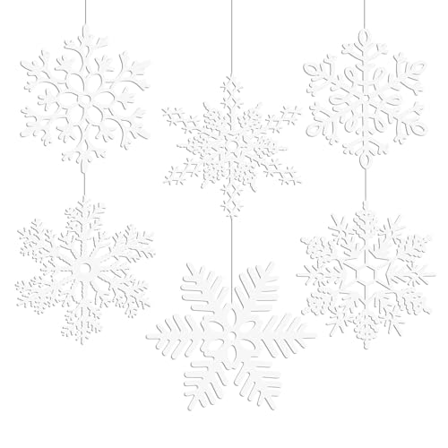 MIAHART 30,5 cm große weiße Schneeflocken-Ornamente, 6 Stück, große Kunststoff-Glitzer-Schneeflocken-Ornamente für Weihnachtsbaum, Winter, drinnen, draußen, Fenster von MIAHART