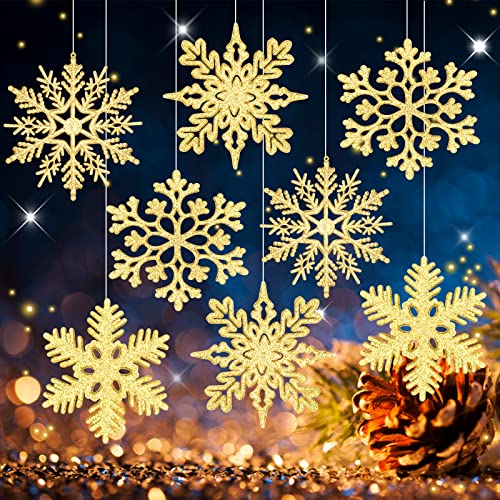 MIAHART 40er Pack Weihnachten Gold Schneeflocken Ornamente 4 Zoll Gold Kunststoff Glitzer Schneeflocken Ornamente für Christbaumschmuck Winter Hochzeit Xmas Party Supplies von MIAHART