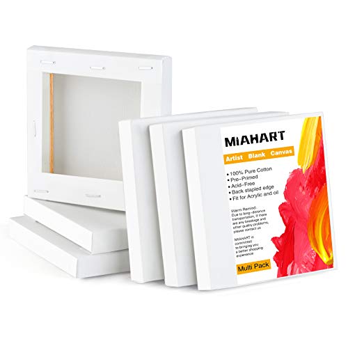 MIAHART 6 Stk. 4 "x 4" Mini Stretched Canvas White Blank Canvas 10x10cm Kunstleinwände Bretter zum Malen und Dekorieren von Acrylöl (10x10cm) von MIAHART