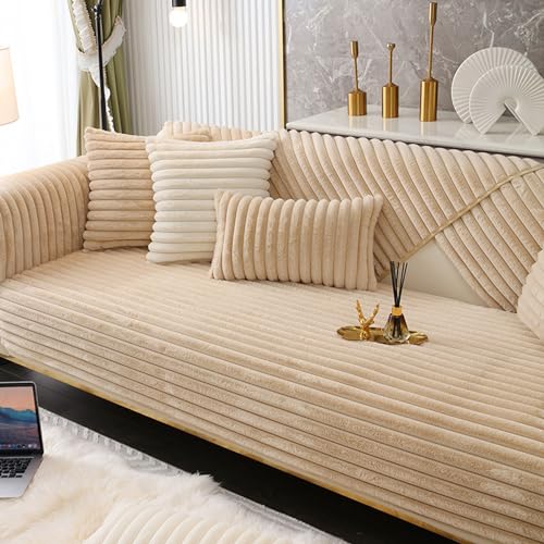 samt sofabezug 1 2 3 4 sitzer weiß couchbezug l form ecksofa für Wohnzimmer,Plüsch Sofa Überzug Sofaschoner rutschfest für Hunde Pet,Rutschfeste Weiche Sofa Bezüge Universelle Sofahusse Sofaschu von MIAHMO