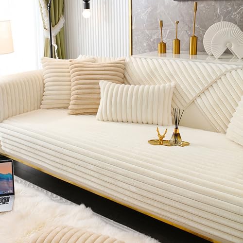 samt sofabezug 1 2 3 4 sitzer weiß couchbezug l form ecksofa für Wohnzimmer,Plüsch Sofa Überzug Sofaschoner rutschfest für Hunde Pet,Rutschfeste Weiche Sofa Bezüge Universelle Sofahusse Sofaschu von MIAHMO