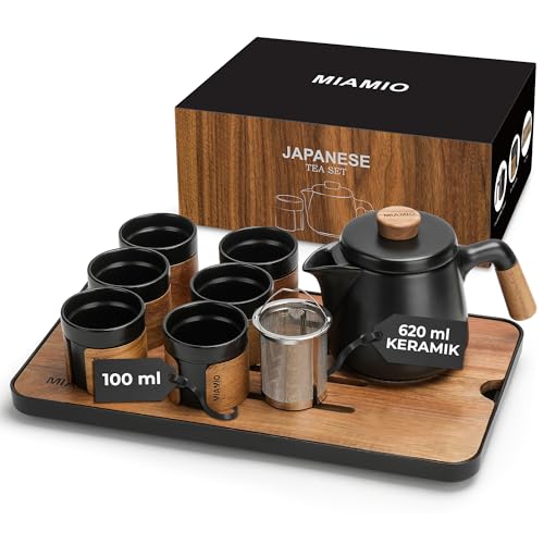 MIAMIO - Japanisches/Chinesisches Tee Set 6 x 100 ml/Asiatische Teekanne 620 ml mit Teesieb, Traditionelles Japanisches Teekanne Set für Teeliebhaber/Männer/Frauen (Schwarz) von MIAMIO