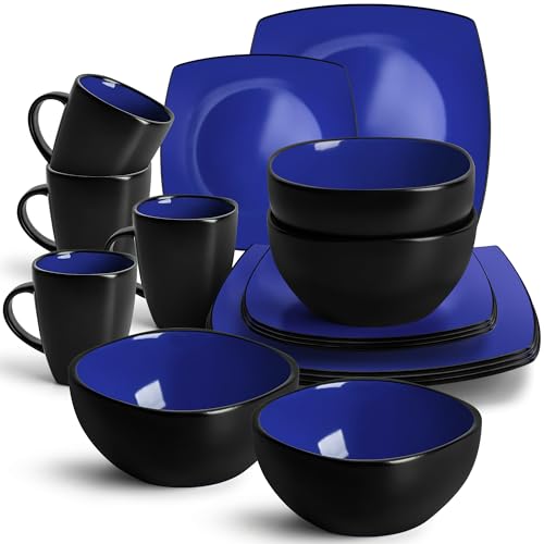 MIAMIO - Geschirrset 16 teilig Tafelservice (4 Schüsseln, 4 Kaffeetassen, 4 Große Teller, 4 Kleine Teller) - Marsili Kollektion (Blau) von MIAMIO