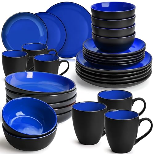 MIAMIO – Geschirrset 6 Personen/Steingut Geschirr Set 30-teilig, Tafelservice Steingut mit Tellern, Schüsseln, Tassen, und Suppentellern - Le Papillon Kollektion (30 Teile Set) von MIAMIO