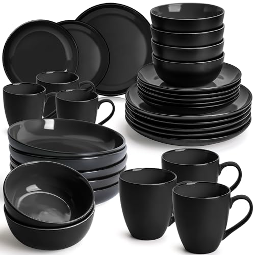 MIAMIO – Geschirrset 6 Personen/Steingut Geschirr Set 30-teilig, Tafelservice Steingut mit Tellern, Schüsseln, Tassen, und Suppentellern - Le Papillon Kollektion (30 Teile Set) von MIAMIO