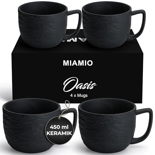 MIAMIO – 450 ml Kaffeetassen / 4er Tassen-Set – Keramik Tasse matt schwarz für Kaffee, Latte, Cappuccino und Tee – Oasis Kollektion von MIAMIO
