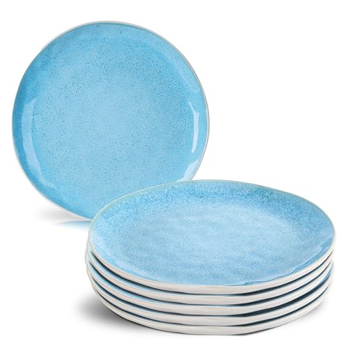 MIAMIO – 6 x 28 cm Teller/Speiseteller Set aus Steingut Keramik Geschirr Set Handmade - Lumera Kollektion (Blau) von MIAMIO