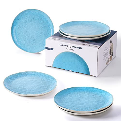 MIAMIO – 6 x 28 cm Teller/Speiseteller Set aus Steingut Keramik Geschirr Set Handmade - Lumera Kollektion (Blau) von MIAMIO