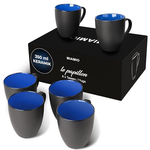 MIAMIO - 6 x 350 ml Kaffeetassen/Kaffeebecher Set - Tassen Set 6er Modern - Le Papillon Kollektion (Blau) von MIAMIO