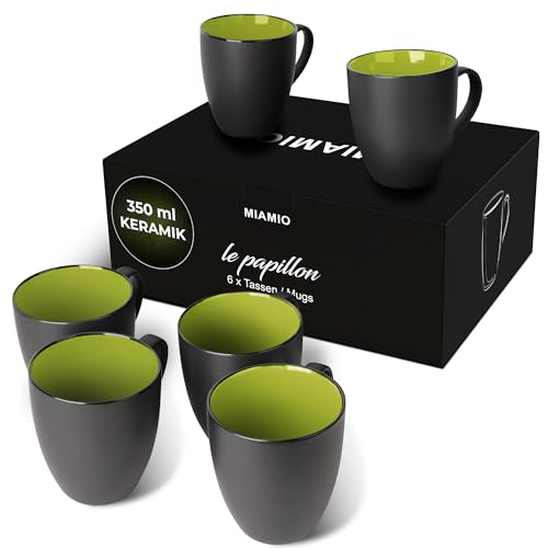 MIAMIO - 6 x 350 ml Kaffeetassen/Kaffeebecher Set - Tassen Set 6er Modern - Le Papillon Kollektion (Grün) von MIAMIO