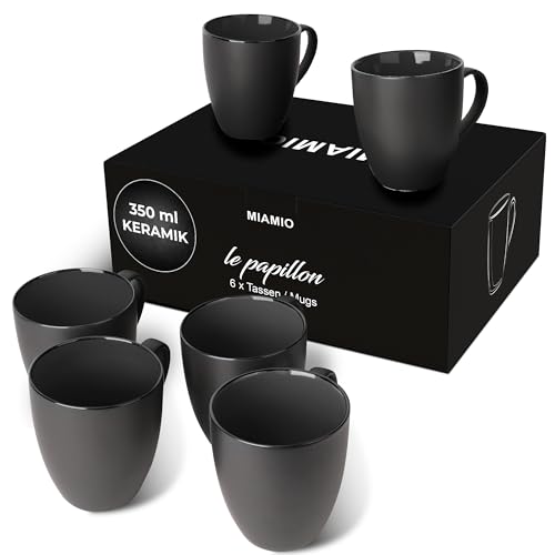 MIAMIO - 6 x 350 ml Kaffeetassen/Kaffeebecher Set - Tassen Set 6er Modern - Le Papillon Kollektion (Schwarz) von MIAMIO