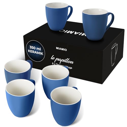 MIAMIO – 6 x 350 ml Kaffeetassen/Kaffeebecher Set - Le Papillon Kollektion (Blau) von MIAMIO