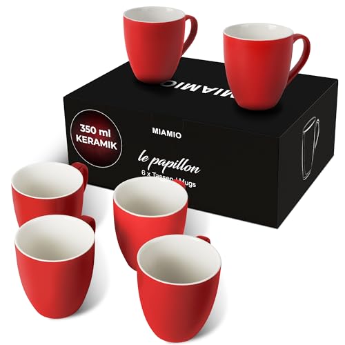 MIAMIO – 6 x 350 ml Kaffeetassen/Kaffeebecher Set - Le Papillon Kollektion (Rot) von MIAMIO