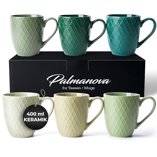 MIAMIO – 6 x 400 ml – Kaffeetassen Set/Becher – Moderne Keramik Tasse Matt – Kaffeetasse groß – Palmanova Kollektion (Jungle) von MIAMIO