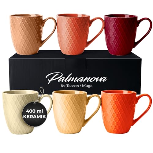 MIAMIO – 6 x 400 ml – Kaffeetassen Set/Becher – Moderne Keramik Tasse Matt – Kaffeetasse groß – Palmanova Kollektion (Magma) von MIAMIO