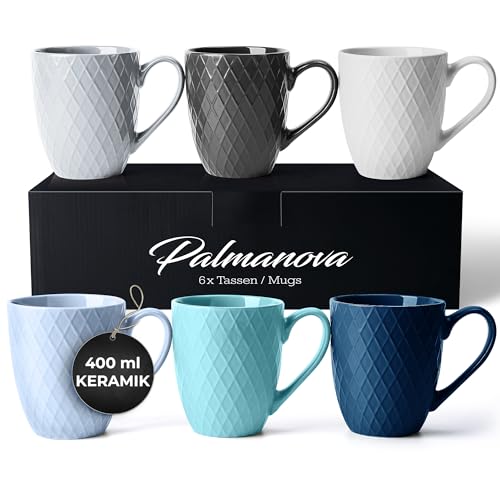 MIAMIO – 6 x 400 ml – Kaffeetassen Set/Becher – Moderne Keramik Tasse Matt – Kaffeetasse groß – Palmanova Kollektion (Ocean) von MIAMIO