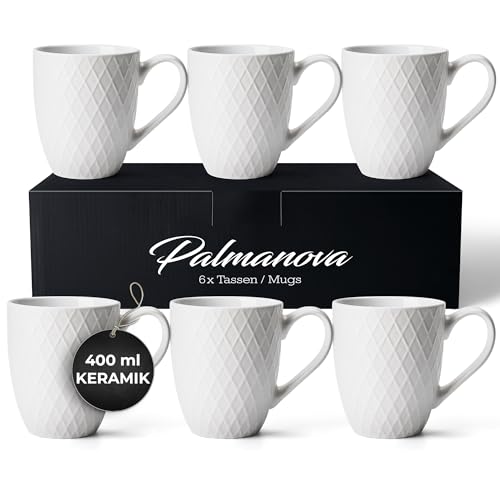 MIAMIO – 6 x 400 ml – Kaffeetassen Set/Becher – Moderne Keramik Tasse Matt – Kaffeetasse groß – Palmanova Kollektion (Weiß) von MIAMIO