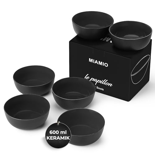 MIAMIO - Müslischalen Set 6 x 600 ml - Obstschalen, Salatschüsseln, Suppenschalen groß, Schüssel Set - Le Papillon Kollektion (Schwarz) von MIAMIO