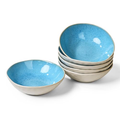 MIAMIO – 6 x 700 ml Schüsseln/Bowl aus Steingut Keramik Geschirr Set Handmade - Lumera Kollektion (Blau) von MIAMIO