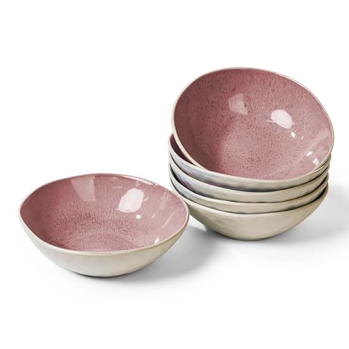 MIAMIO – 6 x 700 ml Schüsseln/Bowl aus Steingut Keramik Geschirr Set Handmade - Lumera Kollektion (Rosa) von MIAMIO