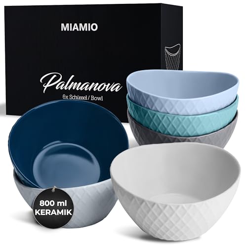 MIAMIO – 6 x 800 ml – Schüssel Set/Müslischalen Set – Moderne Schüsseln Matt – Bowls Set groß – Palmanova Kollektion (Blau) von MIAMIO