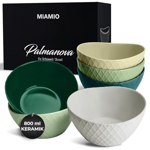 MIAMIO – 6 x 800 ml – Schüssel Set/Müslischalen Set – Moderne Schüsseln Matt – Bowls Set groß – Palmanova Kollektion (Grün) von MIAMIO