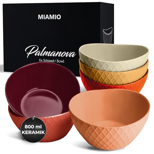 MIAMIO – 6 x 800 ml – Schüssel Set/Müslischalen Set – Moderne Schüsseln Matt – Bowls Set groß – Palmanova Kollektion (Rot) von MIAMIO