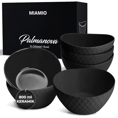 MIAMIO – 6 x 800 ml – Schüssel Set/Müslischalen Set – Moderne Schüsseln Matt – Bowls Set groß – Palmanova Kollektion (Schwarz) von MIAMIO