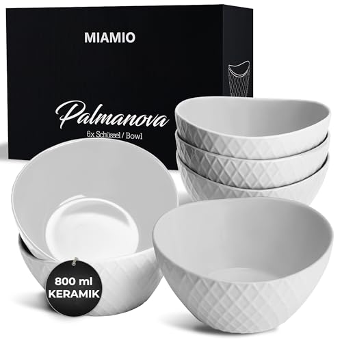 MIAMIO – 6 x 800 ml – Schüssel Set/Müslischalen Set – Moderne Schüsseln Matt – Bowls Set groß – Palmanova Kollektion (Weiß) von MIAMIO